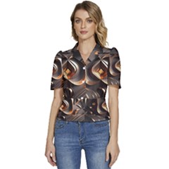 Ai Generated Swirls Space Design Fractal Light 3d Pattern Puffed Short Sleeve Button Up Jacket