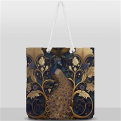 Peacock Plumage Bird Decorative Pattern Graceful Full Print Rope Handle Tote (large)