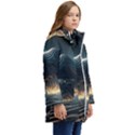Ai Generated Swirl Space Design Fractal Light Kid s Hooded Longline Puffer Jacket View2