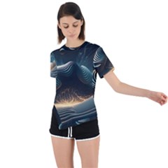 Ai Generated Swirl Space Design Fractal Light Asymmetrical Short Sleeve Sports Tee
