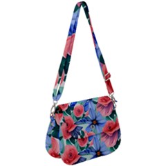 Classy Watercolor Flowers Saddle Handbag by GardenOfOphir