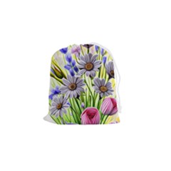Expressive Watercolor Flowers Botanical Foliage Drawstring Pouch (small) by GardenOfOphir