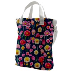 Botanical Flowers Pattern Canvas Messenger Bag by GardenOfOphir