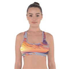 Summer Sunset Over Beach Cross Back Sports Bra