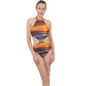 Nature s Sunset Over Beach Halter Side Cut Swimsuit View1