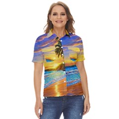 Sunrise At The Beach Women s Short Sleeve Double Pocket Shirt