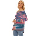 Sunset Over The Beach Off Shoulder Chiffon Pocket Shirt View2