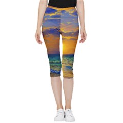 Nature Sunset Inside Out Lightweight Velour Capri Leggings 