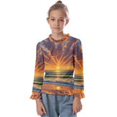 Waves At Sunset Kids  Frill Detail Tee