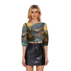 Dazzling Sunset Mid Sleeve Drawstring Hem Top