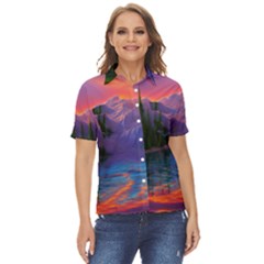 Magnificent Sunset Women s Short Sleeve Double Pocket Shirt