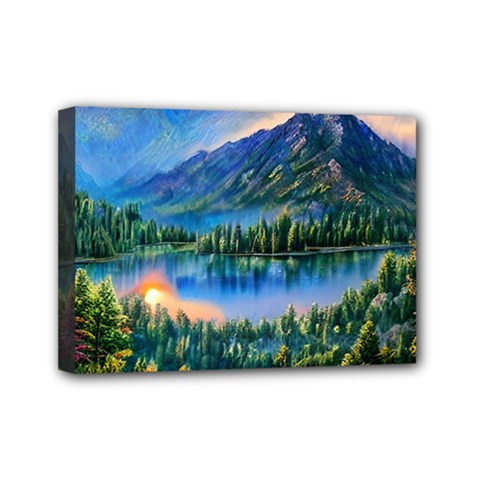 Stunning Sunset By The Lake Mini Canvas 7  X 5  (stretched)