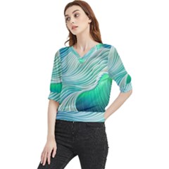 Pastel Abstract Waves Pattern Quarter Sleeve Blouse