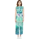 Pink Sky Blue Ocean Waves Women s Frill Top Chiffon Jumpsuit View1