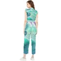 Pink Sky Blue Ocean Waves Women s Frill Top Chiffon Jumpsuit View2