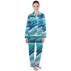 Pastel Beach Wave I Women s Long Sleeve Satin Pajamas Set	