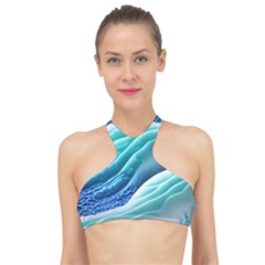 Pastel Beach Wave I High Neck Bikini Top