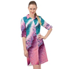 Summer Waves In Pink Ii Long Sleeve Mini Shirt Dress by GardenOfOphir