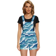 Abstract Blue Ocean Waves Short Overalls