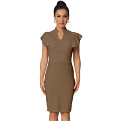 Coyote Brown	 - 	vintage Frill Sleeve V-neck Bodycon Dress