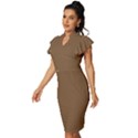 Coyote Brown	 - 	Vintage Frill Sleeve V-Neck Bodycon Dress View2