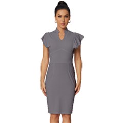 Fossil Grey	 - 	vintage Frill Sleeve V-neck Bodycon Dress