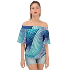 Ocean Waves Pastel Off Shoulder Short Sleeve Top