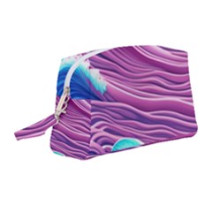 Pink Water Waves Wristlet Pouch Bag (medium) by GardenOfOphir