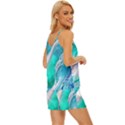 Pastel Simple Wave V-Neck Satin Pajamas Set View3