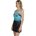 Simple Summer Wave Pattern Flowy Camisole Tie Up Top View2