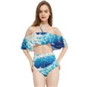 Abstract Blue Ocean Wave Ii Halter Flowy Bikini Set  View1