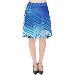 Watercolor Wave Velvet High Waist Skirt
