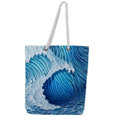 Beach Wave Full Print Rope Handle Tote (large)