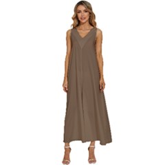 Otter Brown	 - 	v-neck Sleeveless Loose Fit Overalls