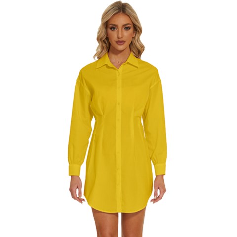 Bright Gold	 - 	long Sleeve Shirt Dress by ColorfulDresses
