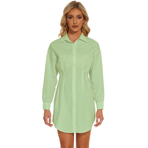 Tea Green	 - 	long Sleeve Shirt Dress by ColorfulDresses