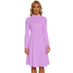 Blossom Pink	 - 	long Sleeve Shirt Collar A-line Dress by ColorfulDresses