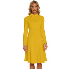 Mikado Yellow	 - 	long Sleeve Shirt Collar A-line Dress by ColorfulDresses