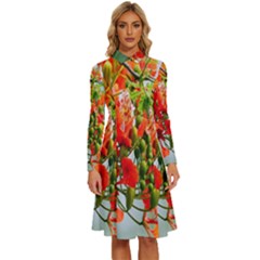 Gathering Sping Flowers Wallpapers Long Sleeve Shirt Collar A-line Dress by artworkshop
