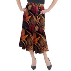 Ai Generated Leaves Tropical Palm Midi Mermaid Skirt