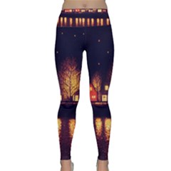 Night Houses River Bokeh Leaves Landscape Nature Lightweight Velour Classic Yoga Leggings