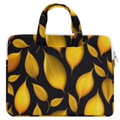 Leaves Foliage Pattern Metallic Gold Background Macbook Pro 16  Double Pocket Laptop Bag  by Ravend