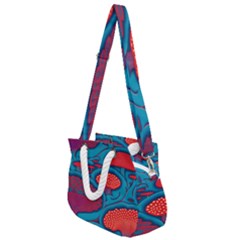 Vintage Ornate Mushroom Leafage Wallpaper Rope Handles Shoulder Strap Bag