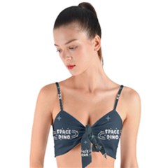 Space Dino Art Pattern Design Wallpaper Background Woven Tie Front Bralet