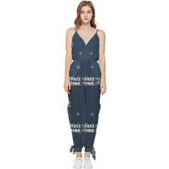 Space Dino Art Pattern Design Wallpaper Background Sleeveless Tie Ankle Chiffon Jumpsuit