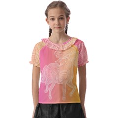 Unicorm Orange And Pink Kids  Frill Chiffon Blouse