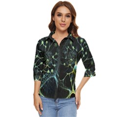 Ai Generated Neuron Network Connection Women s Quarter Sleeve Pocket Shirt