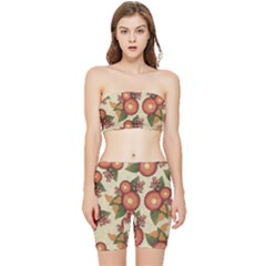 Flowers Leaves Pattern Flora Botany Drawing Art Stretch Shorts And Tube Top Set by Ravend