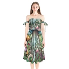 Craft Mushroom Shoulder Tie Bardot Midi Dress by GardenOfOphir