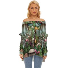 Craft Mushroom Off Shoulder Chiffon Pocket Shirt by GardenOfOphir